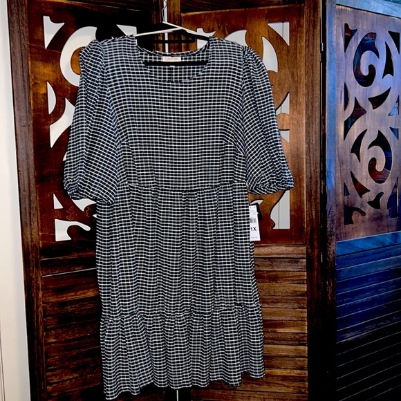 NWT 52Seven 1XL Black & white check dress - Picture 1 of 4